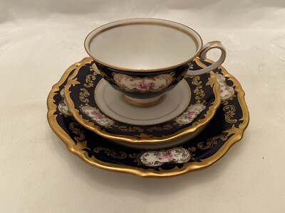 Vintage REICHENBACH TRIO Echt Kobalt w/Gold & Flowers Made in GDR