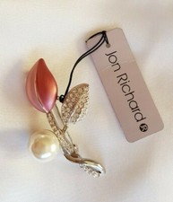 Flower ~ Brooch ~ Pink Enamel & Sparkling Cle...