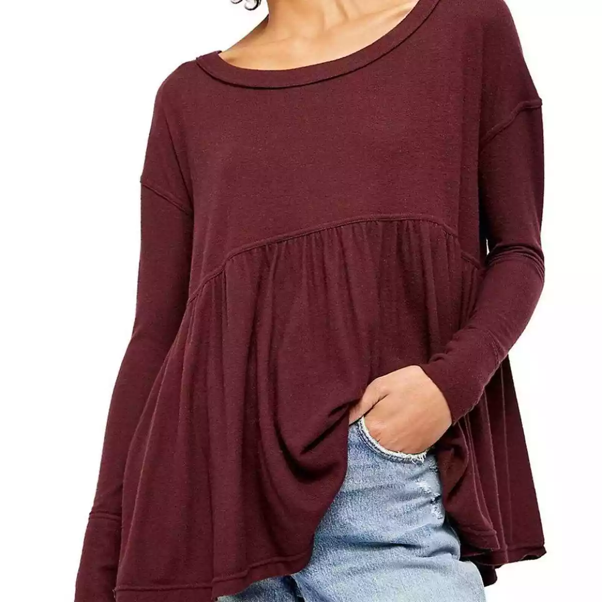 Free People Womens Long Sleeve Babydoll Top Small