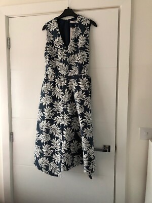M&S Per Una Jacquard Leaf Print Sleeveless Dress Dark Teal Size 10  UK