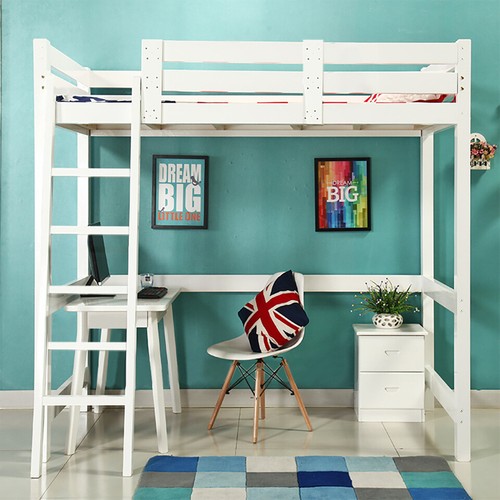 White Solid Wooden Bed Frame 3ft Single Bed High Sleeper Loft Cabin Bed Bunk Bed - Picture 5 of 13