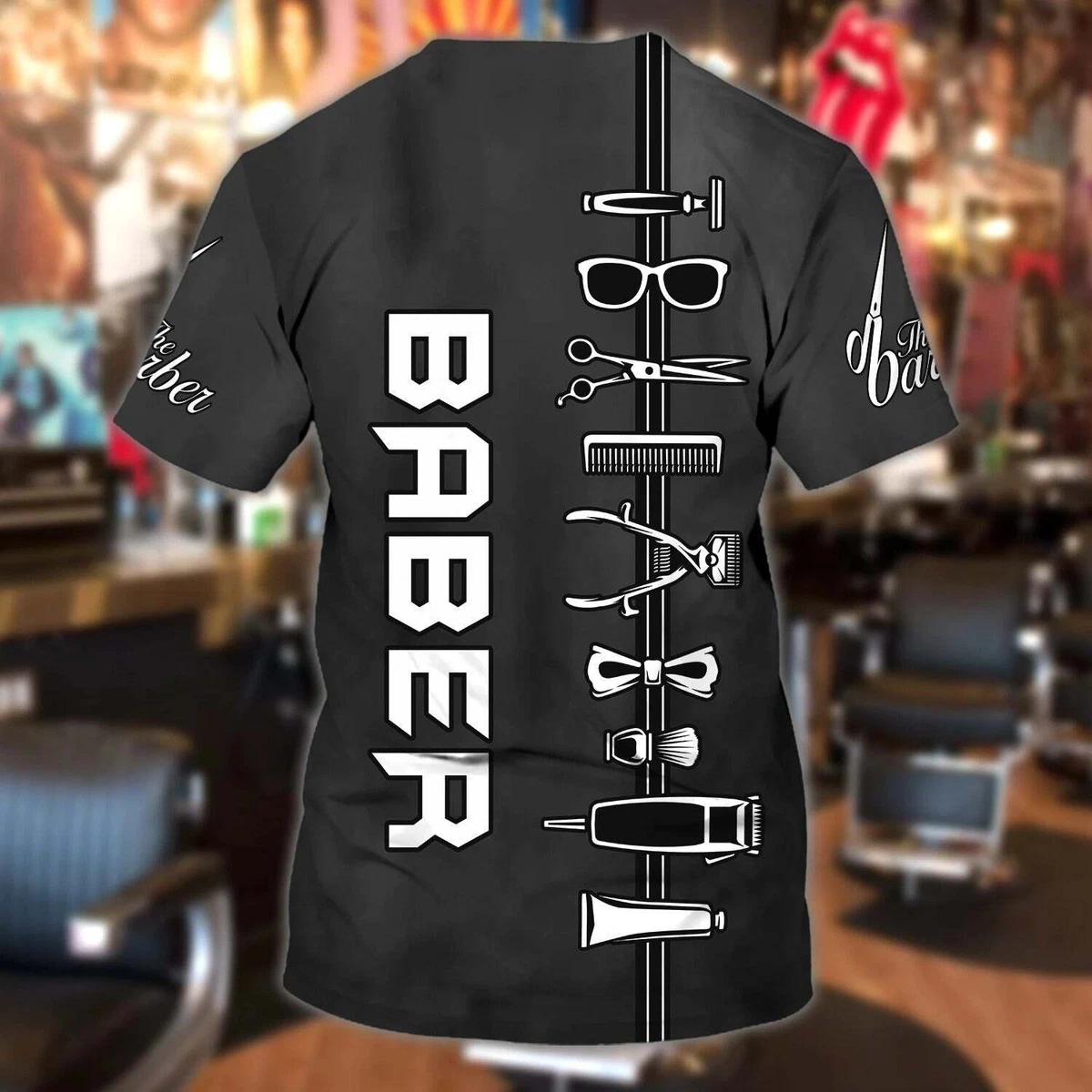 Custom Barber Tshirt Black 3D Full Printing Barbers Shirts Flows Through My Ve