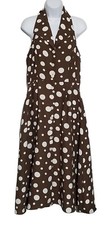 Vintage 90s Womens Dress Brown Polka Dot Fit Flare Button Sleeveless SL Fashion
