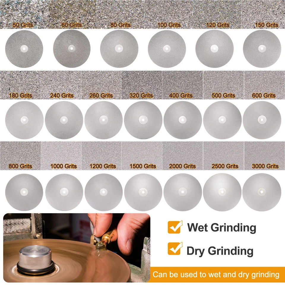 Diamond Flat Lap Disc Set 6" x 1/2" Arbor 50-3000 Grit 16 Sizes Grinding Wheel - Image 4 of 4