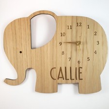 Personalised Wooden Engraved Elephant Nursery Decor - Wall Clock Baby Gift Idea