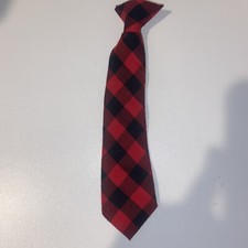 Little Boys Clip On Tie Buffalo Print Red Black Check