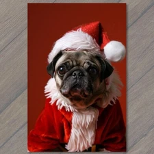 Art Print Pug Dog Puppy Christmas Santa Claus Hat Cute Eyes Xmas Fun Festive