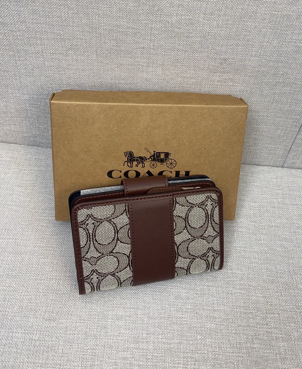 折りたたみ財布 COACH Medium Corner Zip Wallet In Signature CT922 NWT Coach Medium Corner Zip Wallet In Signature Jacquard
