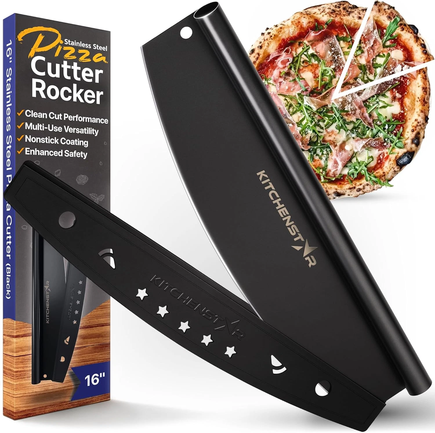 16" Pizza Cutter Rocker Blade-Sharp Stainless Steel Slicer Cutter- Nonstick Coat