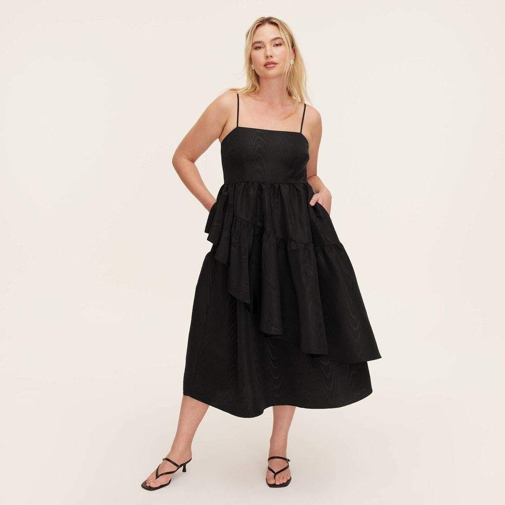 knee length dresses for ladies It's In The Air Black Tiered Midi Dress – Shop the Mint main image 0