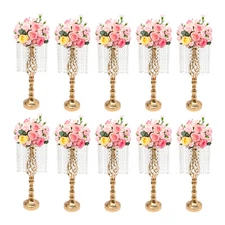 10pc Crystal Flower Vase Stand Wedding Centerpieces For Table Gold Flower Stand