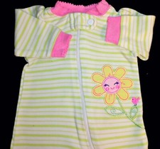 Preemie baby girl White in Green stripes with a Sunny Flower sleepwear.