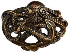Copper Steampunk Pirate Octopus Kraken Boat Anchor Belt Buckle Fits 1-1/2" Belt