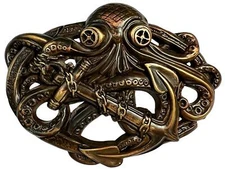 Copper Steampunk Pirate Octopus Kraken Boat Anchor Belt Buckle Fits 1-1/2" Belt