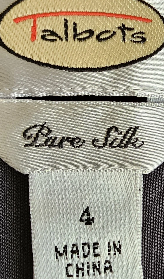 Blusa Top Camisa Talbots Mujer Talla 4 Negra Marrón Floral Seda Foto 2 de 4