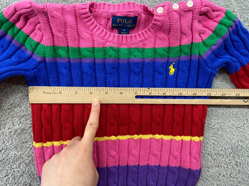 Polo Ralph Lauren Sweater Girls 6 Multicolored Striped Cable Knit Preppy Casual - Picture 7 of 9