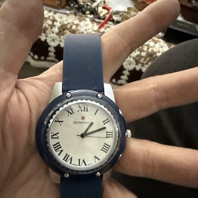 NEW Bernoulli 9725 Men's Electra Roman Numeral Guilloche Dial Blue Rubber Watch