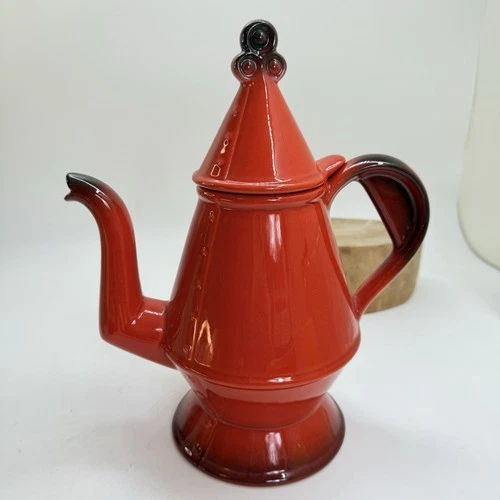 Vintage Red Rooster Metlox Poppytrail Tall Coffee /Tea Pot with Lid Mid Century