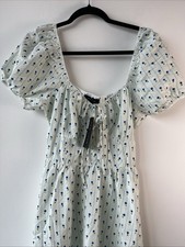 NEW LOOK - FLORAL PUFF SLEEVE DRESS - SIZE 14 - WHITE/BLUE