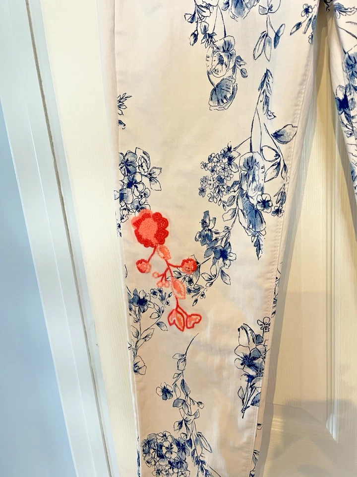 Jean Bestie Mujer Vintage América Blanco Floral Bordado Talla 8R/29 Foto 4 de 4