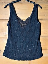 Vintage 90s Whimsigoth Black Lace Camisole Stretchy Tank Top Cinema Etoile