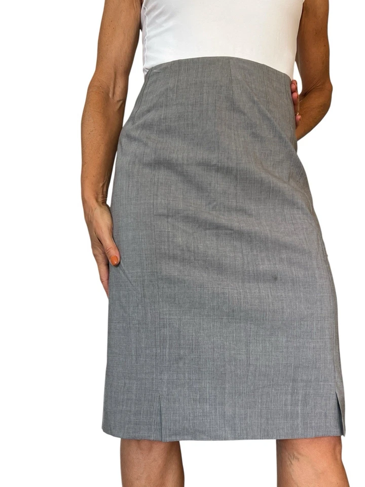 MUJER AKRIS PUNTO GRIS SÓLIDO LANA FALDA ABERTURAS INFERIORES LÁPIZ RECTO 12 CARRERA Foto 3 de 4