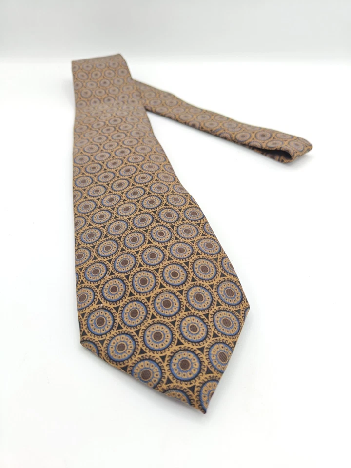 🇮🇹 Robert Jensen 男式棕色几何丝绸领带手工制作意大利 59x3.25 — 第 4/4 张图片