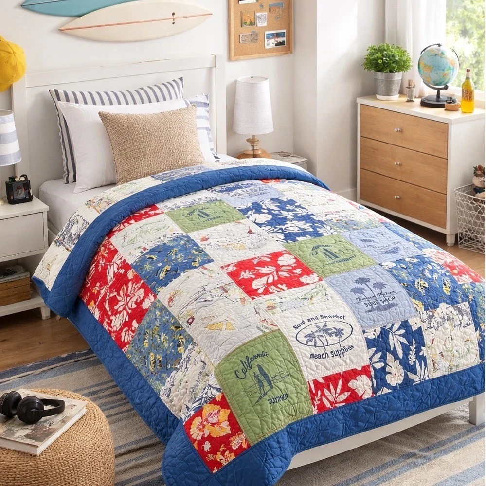 Pottery Barn Teen Bohemian Wonder Quilt Matelasse Aqua Gray Quilt Twin