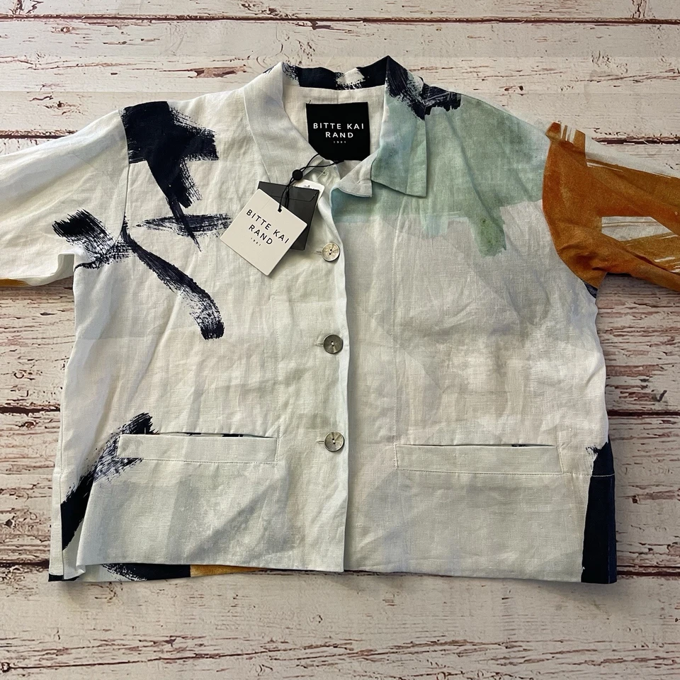Bitte Kai Rand Jacket Abstract Print 100% Linen Size Small New With Tags - Image 2 of 4