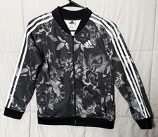 Adidas Originals Kids Girls Track Jacket Size L Full Zip Floral Pattern B/W
