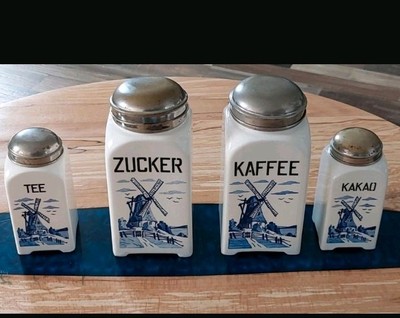 Antique Porcelain Kitchen Canister Set c.1910 1930  German Windmill Design 4 pcs