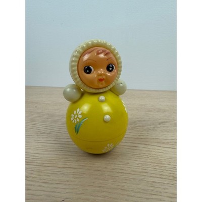 Vintage Tolo Baby Rattle Toy Yellow Weeble Wobble Figure