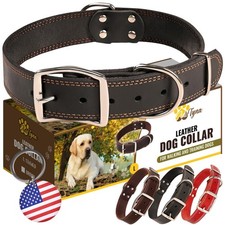 ADITYNA Heavy Duty Leather Dog Collar for Large Dogs - Soft and Strong Black ...