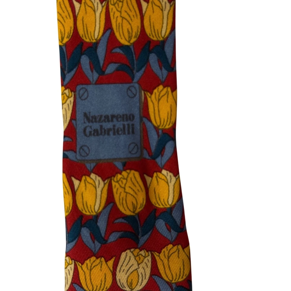 Corbata Nazareno Gabrielli Italia FLORAL Seda Cuello Amarillo DORADO TULIPÁN Flores Foto 4 de 4