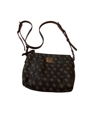 Dooney Bourke DB Monogram Crossbody Bag Brown Canvas Leather Y2K