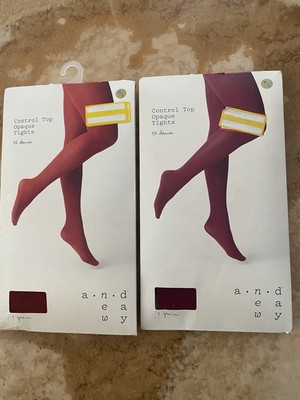 A NEW DAY ELEGANT CONTROL TOP OPAQUE TIGHTS M/L LOT 2-SALSA RED & BING CHERRY