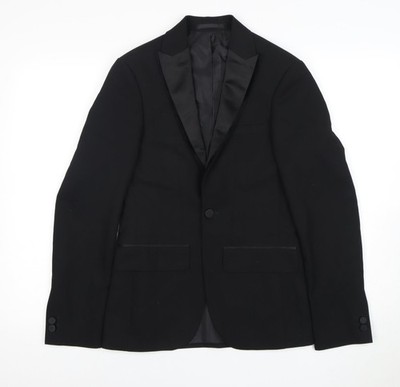 Herren 32 Brust Normal Moss London Schwarz Zwei-Knopf Blazer