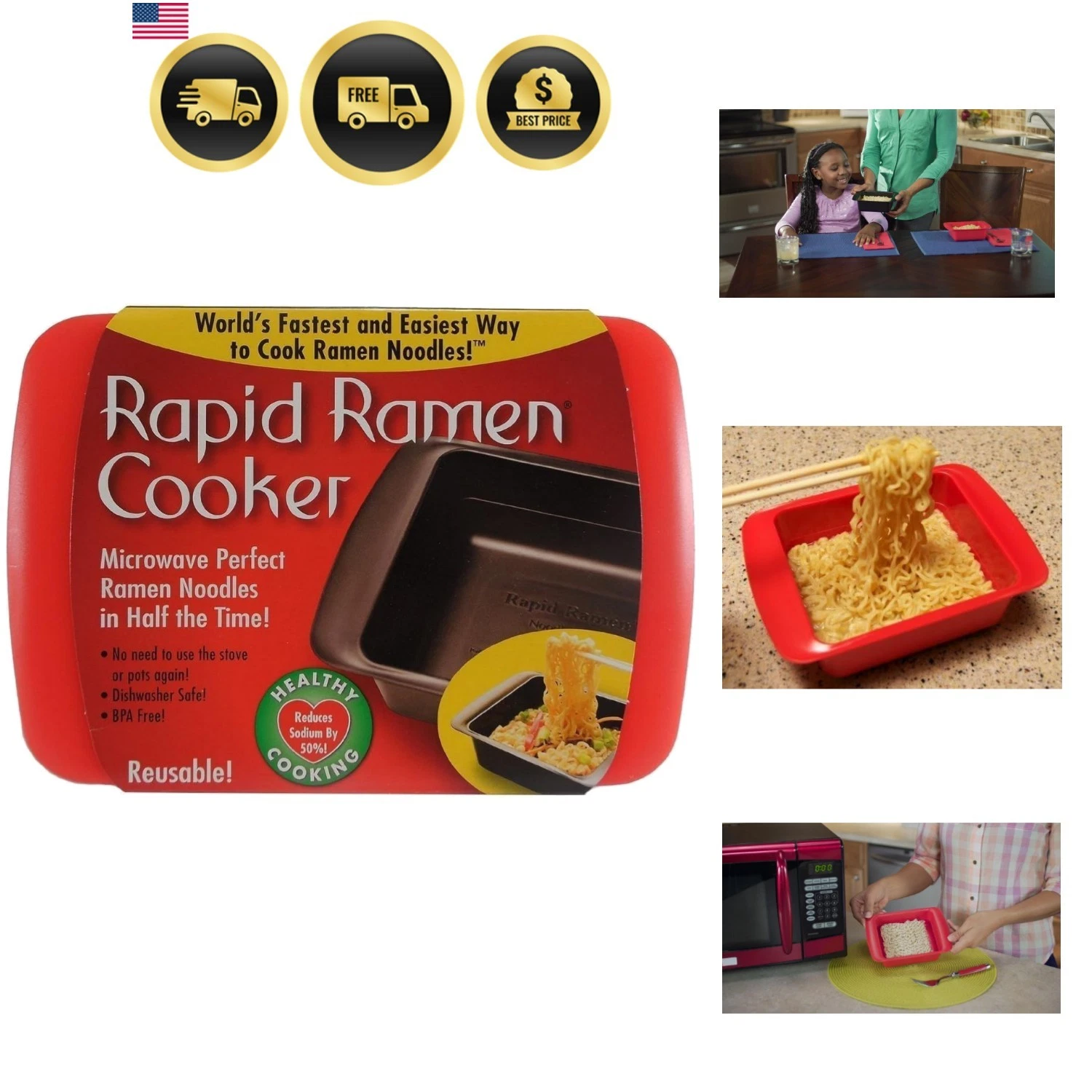 Rapid Ramen Cooker - Microwave Ramen in 3 Minutes - BPA Free and Dishwasher S...