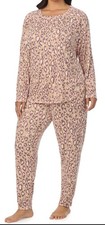 Cuddl Duds Brushed Sweater Knit Long Sleeve Pajamas Set Pink Animal Print Small