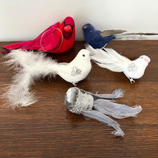 Lot of 5 Assorted Artificial Bird Tree Ornaments Clip On Hanging Decorative