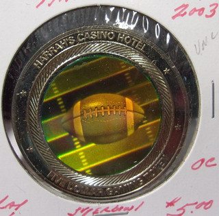 HARRAH'S CASINO HOTEL 2003 HOLOGRAM $5 FIVE DOLLAR GAMING SLOT TOKEN Las Vegas