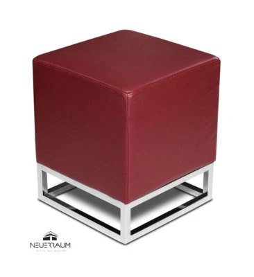 Petit Cube Peau de Vache Cuir Tabouret Cuir Véritable Tabouret Sur Inox - Photo 1/4