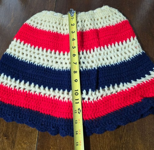 Vtg Handmade Striped Crochet Mini Skirt Sz Sm Elastic Waist Knit Crochet Patriot - Picture 6 of 7
