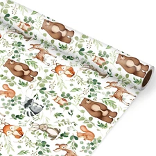 Woodland Animal Wrapping Paper -Mini Roll- 17 in X 32.8 Ft Forest Animal Eucalyp