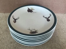 Set Of 8 Anglers Expressions Dann Jacobus Moose Deer Elk 1999 Salad Plates 7.5"