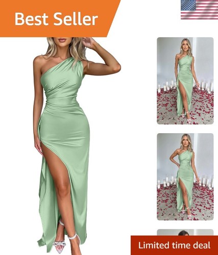 Women's Sexy One Shoulder High Split Cocktail Wedding Party Maxi Dress