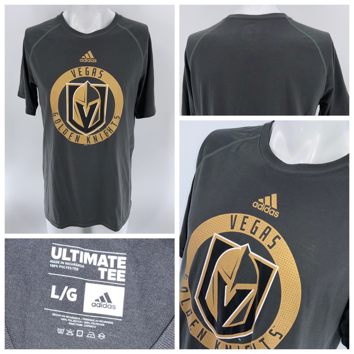 Vegas Golden Knights Adidas T-Shirt L Men Gray Poly Ultimate Tee