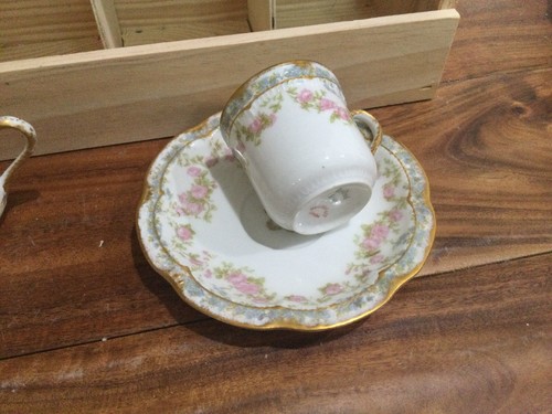 RARE 4 CUPS 3 SAUCERS Haviland Demitasse Cup Saucer DBL GOLD BLUE FORGET ME NOT - Picture 13 of 15