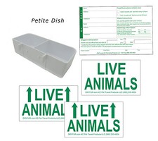 Standard Airline Kennel Travel Kit - Petite Food Water Tray - Live Animal Labels
