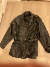 Ladies Leather Moto Jacket-black, Zips & Belted. Size S/m (best Fits Sizes 4-6) 